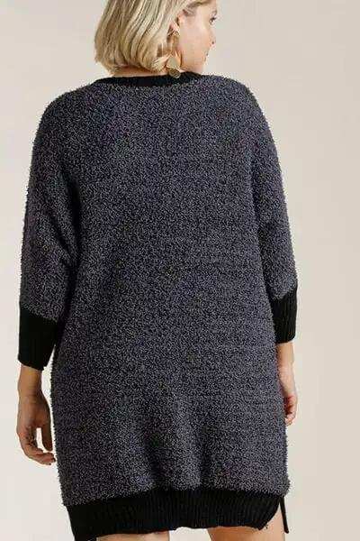 Umgee Full Size Ribbed Hem Round Neck 3/4 Sleeve Sweater Dress with Pockets Plus Size - Trendsi - Flyclothing LLC