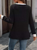 Ribbed Round Neck Raglan Sleeve Knit Top - Trendsi - Flyclothing LLC