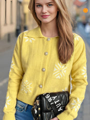 Pearl Trim Collared Neck Long Sleeve Cardigan - Trendsi