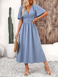 Side Slit Surplice Flutter Sleeve Midi Dress - Trendsi