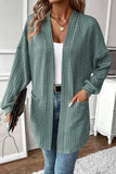 Textured Pocketed Open Front Long Sleeve Cover Up - Trendsi - Flyclothing LLC