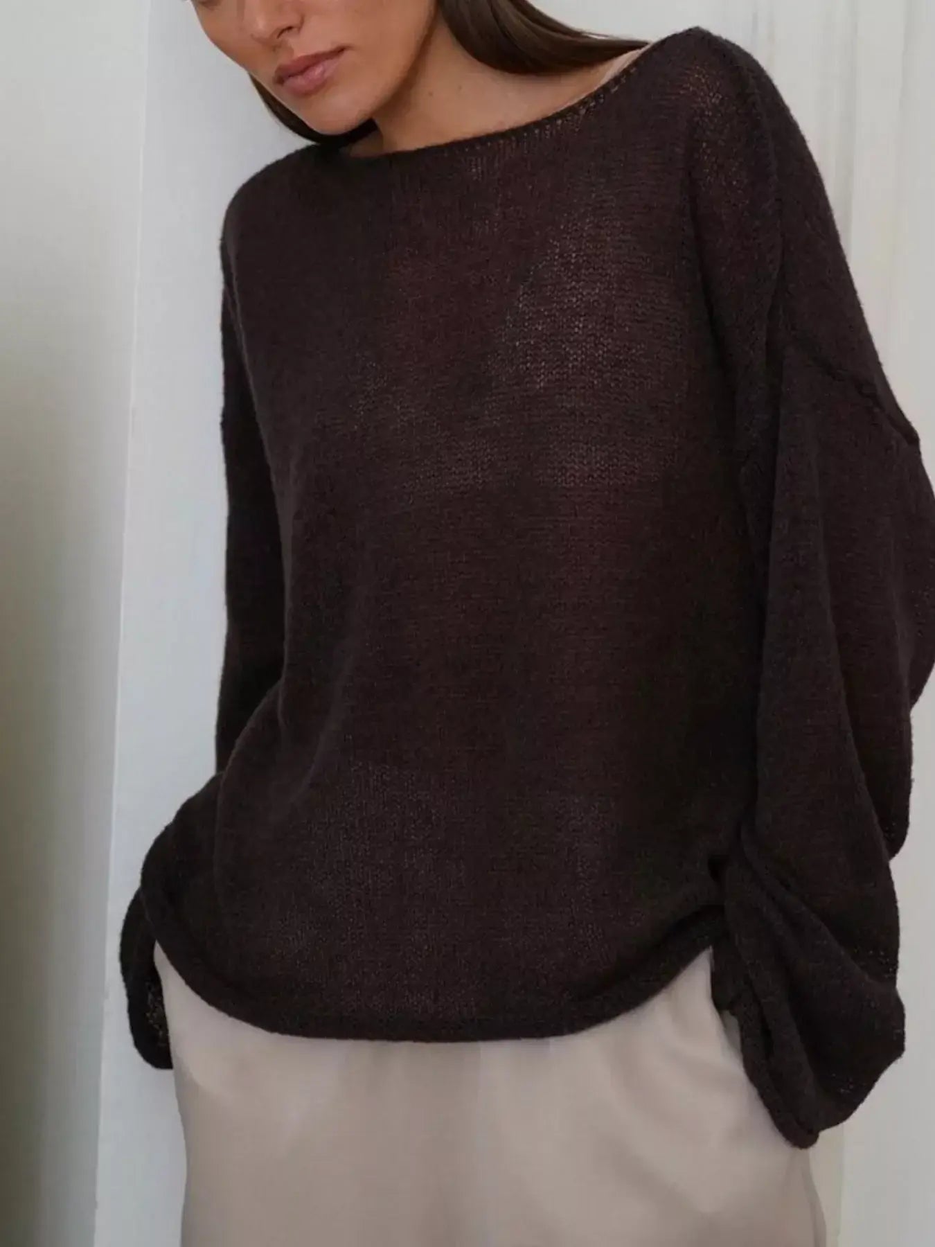 Boat Neck Dropped Shoulder Sweater - Trendsi - Flyclothing LLC