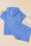 Drawstring Zipped Short Sleeve Hoodie and Shorts Set - Trendsi - Flyclothing LLC