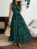 Printed Tie Waist Sleeveless Maxi Dress - Trendsi - Flyclothing LLC