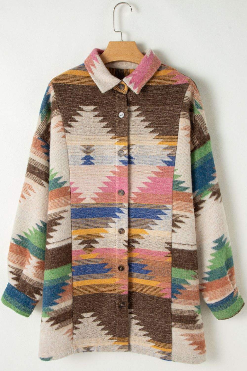Geometric Button Up Long Sleeve Jacket - Trendsi - Flyclothing LLC