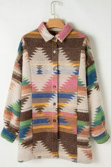 Geometric Button Up Long Sleeve Jacket - Trendsi - Flyclothing LLC