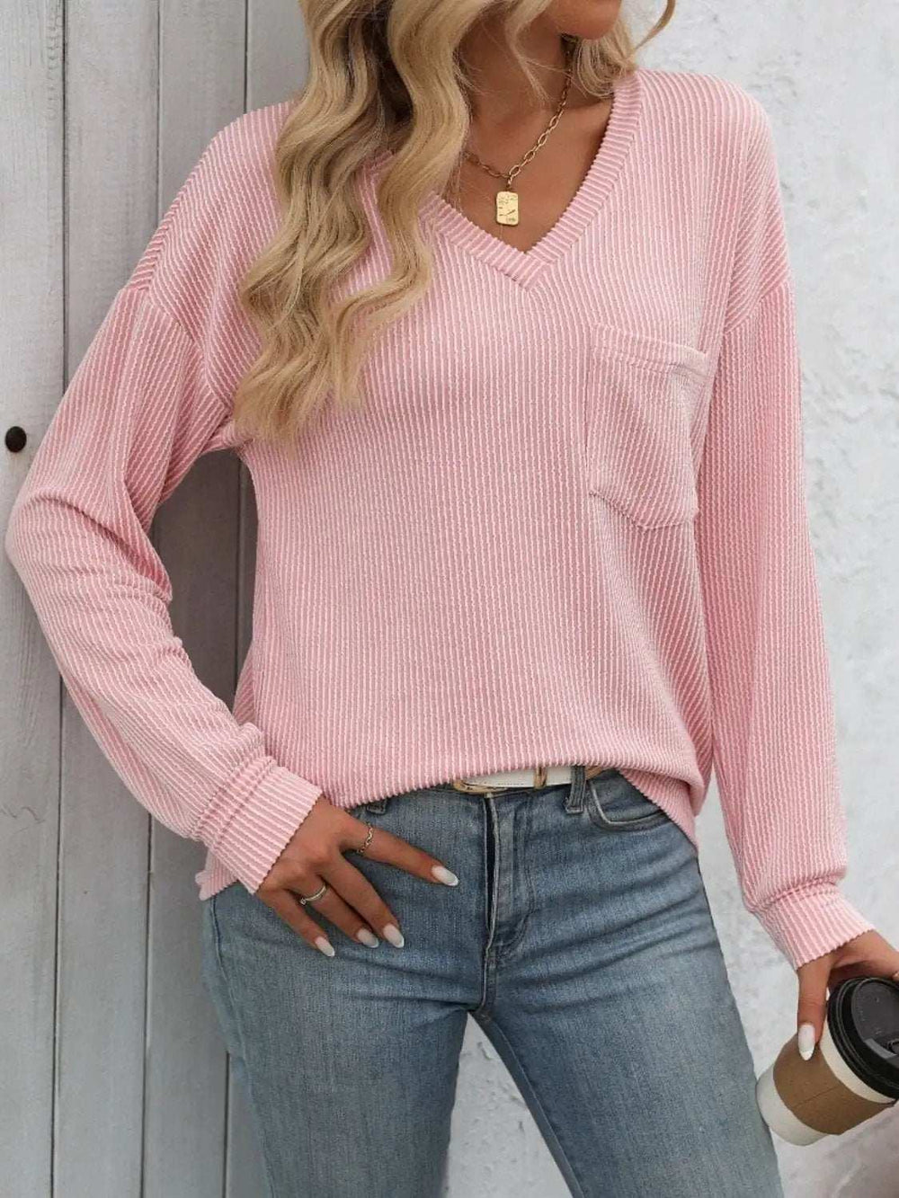 V-Neck Long Sleeve T-Shirt - Trendsi - Flyclothing LLC