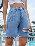 Distressed Raw Hem Denim Shorts - Trendsi - Flyclothing LLC