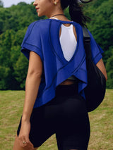 Cutout Back Short Sleeve T-Shirt - Trendsi - Flyclothing LLC