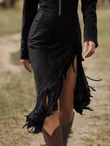 Full Size Fringe Hem Zip Front Bodycon Dress Plus Size - Trendsi - Flyclothing LLC