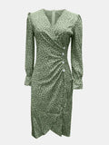 Full Size Printed Surplice Long Sleeve Midi Dress - Trendsi - Flyclothing LLC