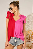 BiBi Shoulder Ribbon Tied Contrast Tank - Trendsi - Flyclothing LLC