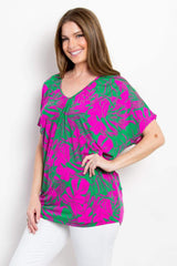 Be Stage Contrast Printed Short Sleeve Top - Trendsi - Flyclothing LLC