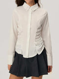 Ruched Button Down Long Sleeve Shirt - Trendsi - Flyclothing LLC