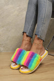 Color Block Open Toe Faux Fur PVC Slippers - Trendsi