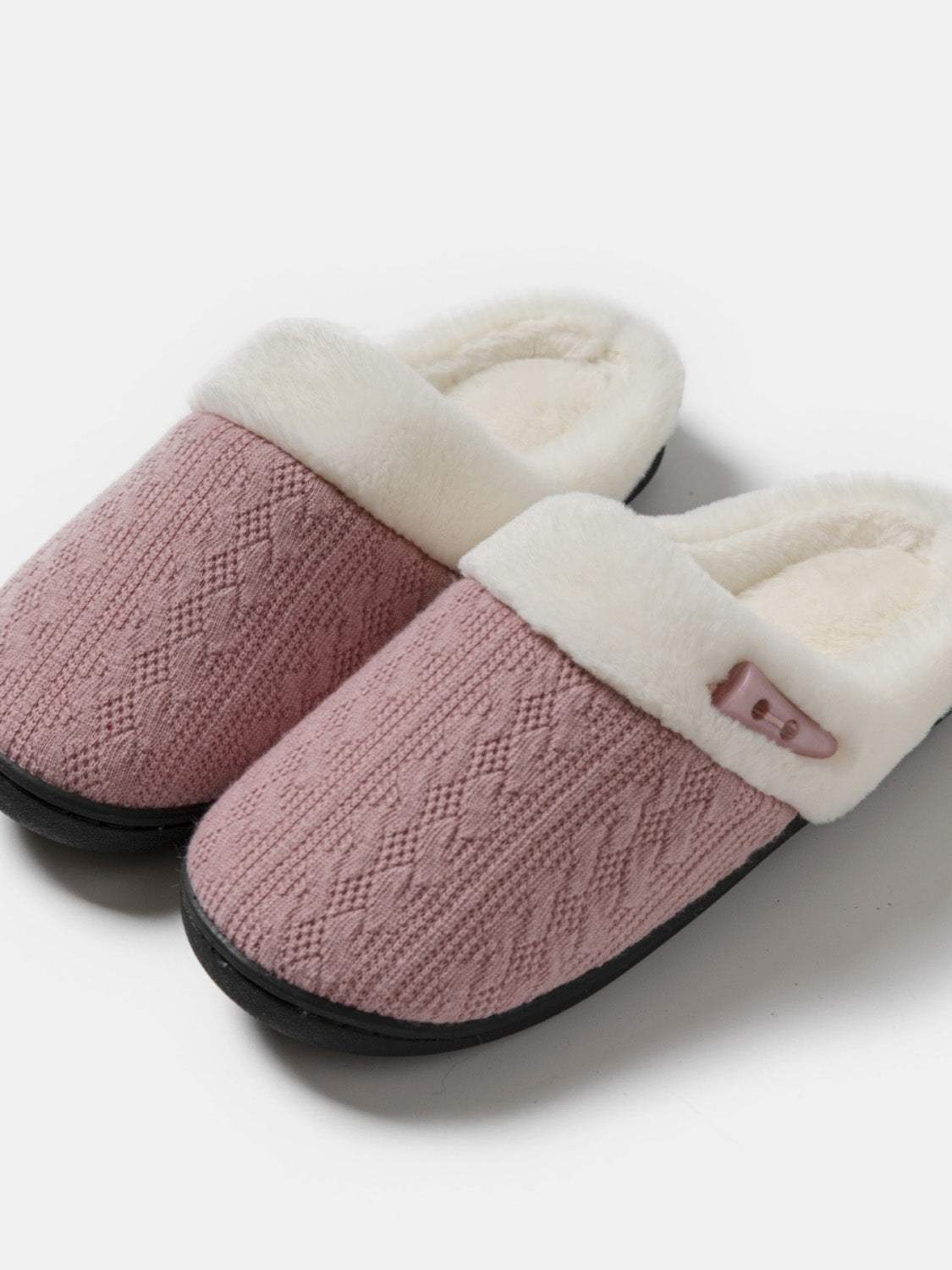 Horn Buckle Furry Texture Flat Slippers - Trendsi - Flyclothing LLC