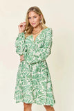 Double Take Full Size Printed Ruched Balloon Sleeve Dress - Trendsi