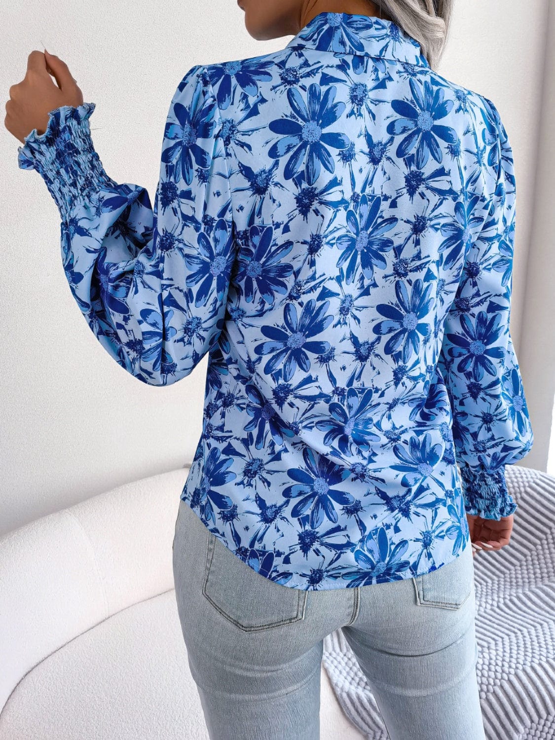 Floral Collared Neck Long Sleeve Shirt - Trendsi