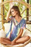 BiBi Tie Dye Terry V Neck Top With Double Strap - Trendsi - Flyclothing LLC
