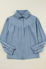 Button Up Long Sleeve Denim Top - Trendsi - Flyclothing LLC