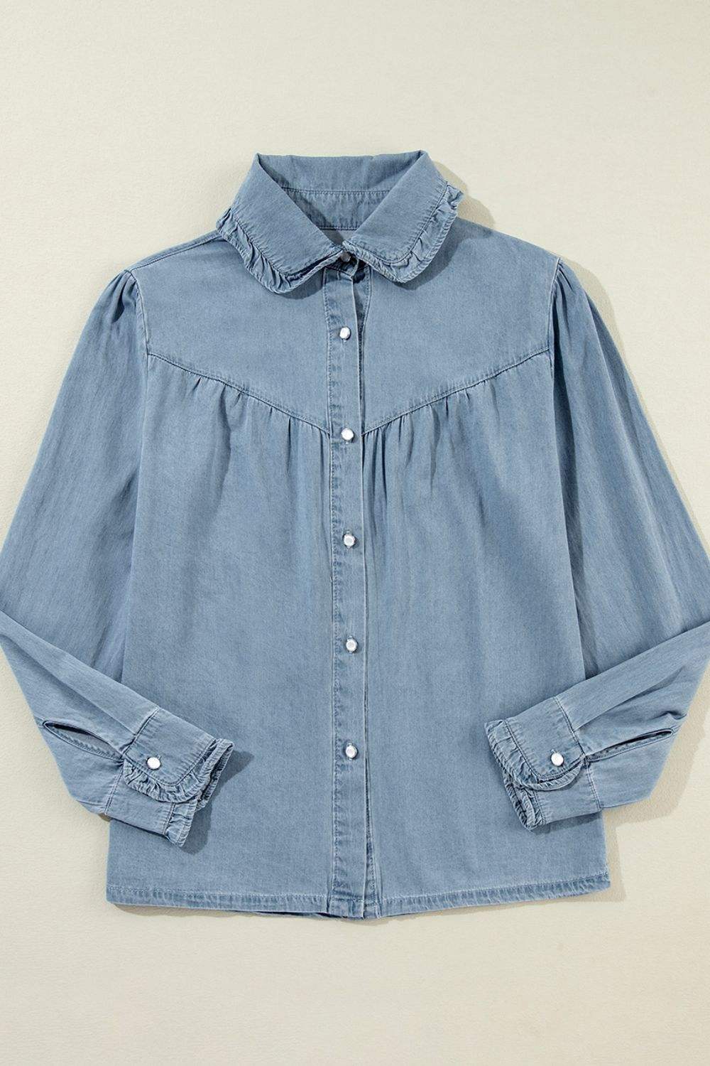 Button Up Long Sleeve Denim Top - Trendsi - Flyclothing LLC
