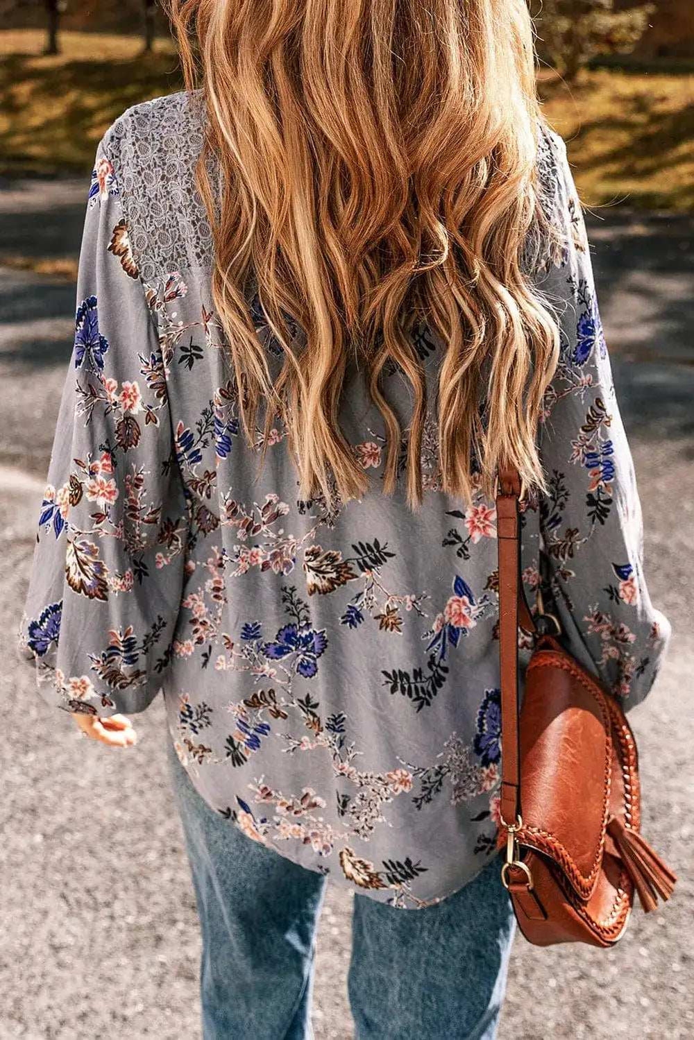 Lace Detail V-Neck Balloon Sleeve Blouse - Trendsi - Flyclothing LLC
