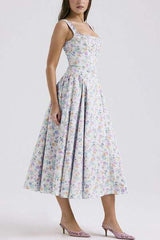 Floral Square Neck Wide Strap Midi Dress - Trendsi - Flyclothing LLC