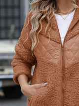 Fuzzy Zip Up Long Sleeve Hooded Jacket - Trendsi - Flyclothing LLC