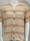 Men's Striped Collared Neck Hollow Out Shirt - Trendsi