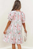 Floral Contrast Edge Layered Short Sleeve Mini Dress - Trendsi - Flyclothing LLC
