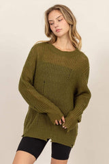 HYFVE Distressed Long Sleeve Knit Top - Trendsi - Flyclothing LLC