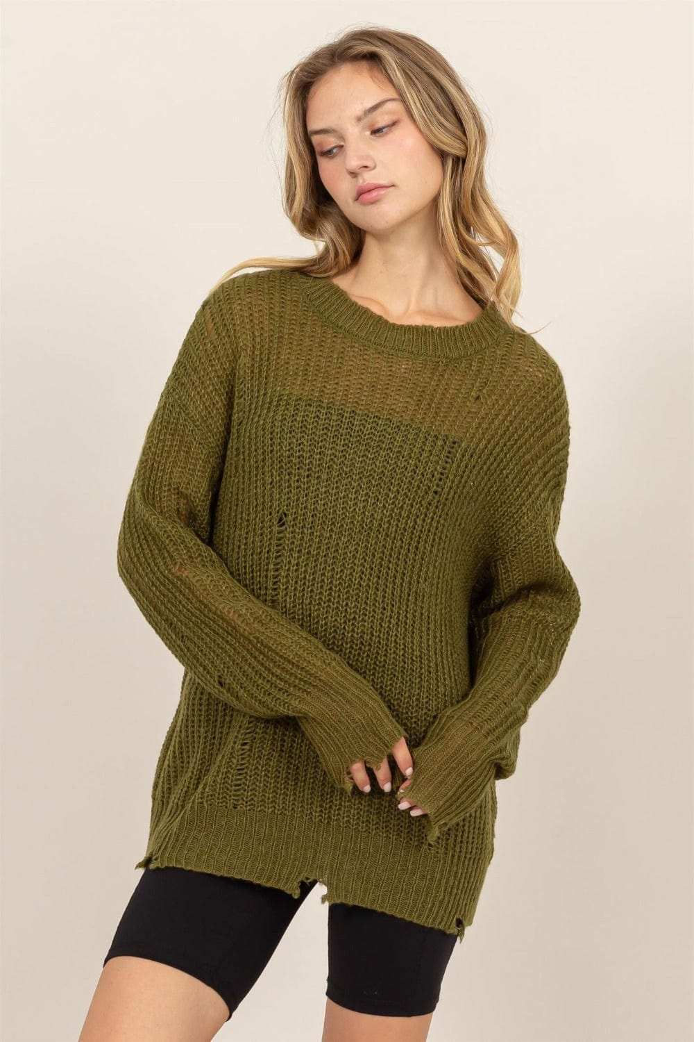 HYFVE Distressed Long Sleeve Knit Top - Trendsi - Flyclothing LLC