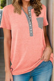 Full Size Half Button Short Sleeve T-Shirt - Trendsi