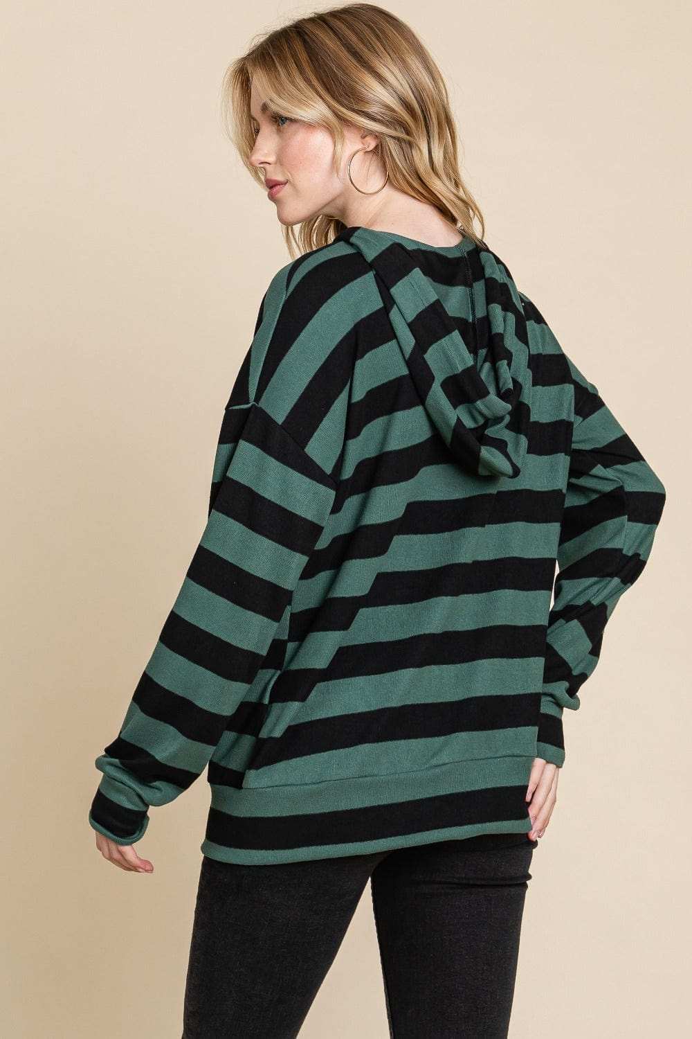 BOMBOM Drawstring Striped Dropped Shoulder Hoodie - Trendsi - Flyclothing LLC