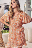 BiBi Floral Tied Short Sleeve Mini Wrap Dress - Trendsi - Flyclothing LLC