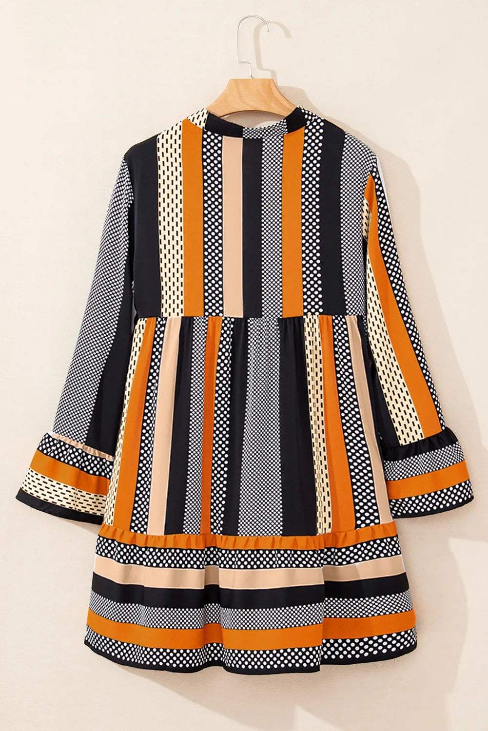 Printed Notched Long Sleeve Mini Dress - Trendsi - Flyclothing LLC