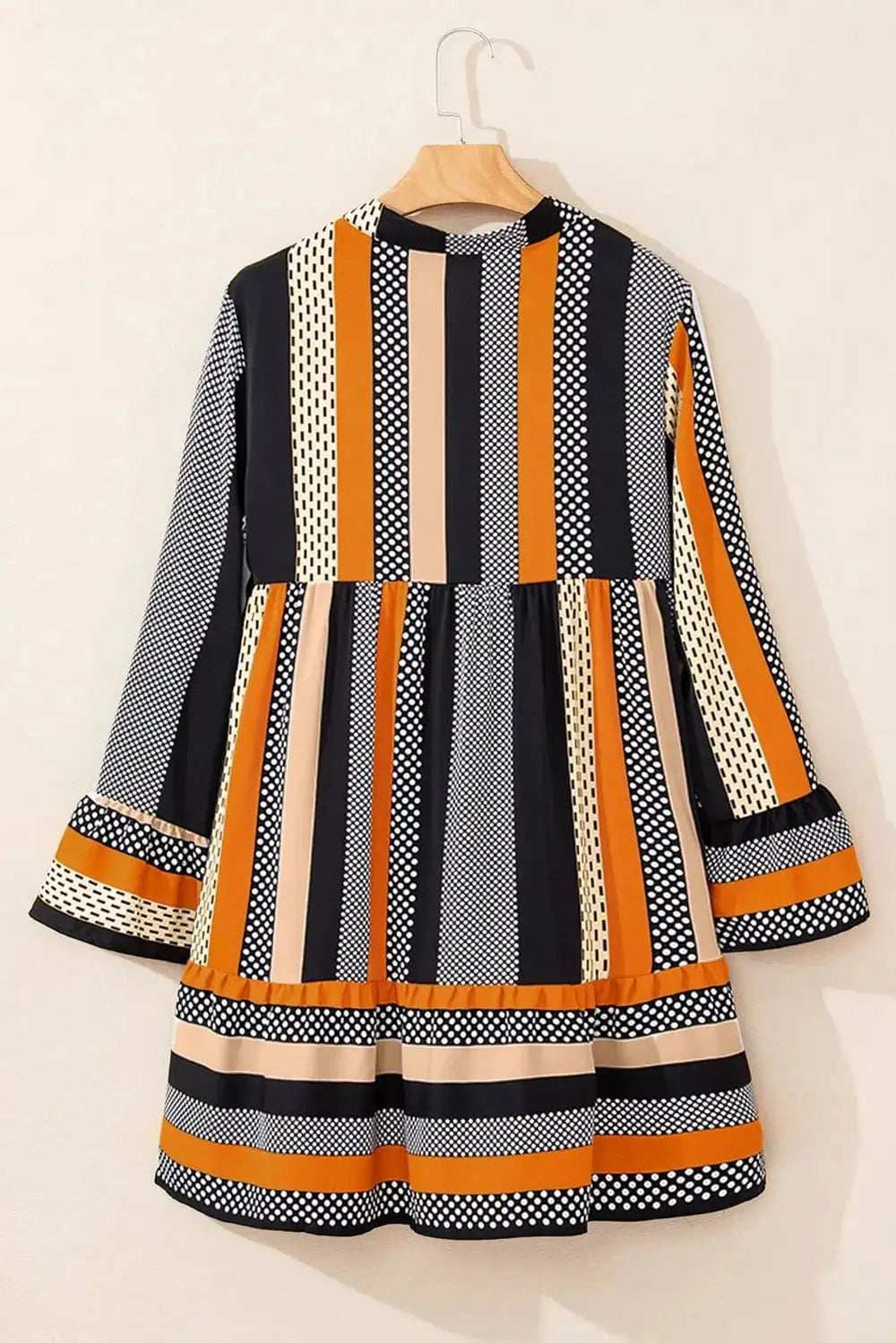 Printed Notched Long Sleeve Mini Dress - Trendsi - Flyclothing LLC