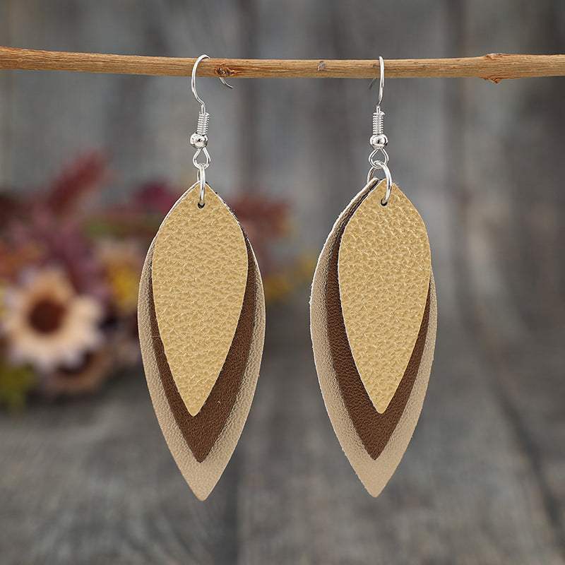 PU Leather Leaf Shape Earrings - Trendsi - Flyclothing LLC