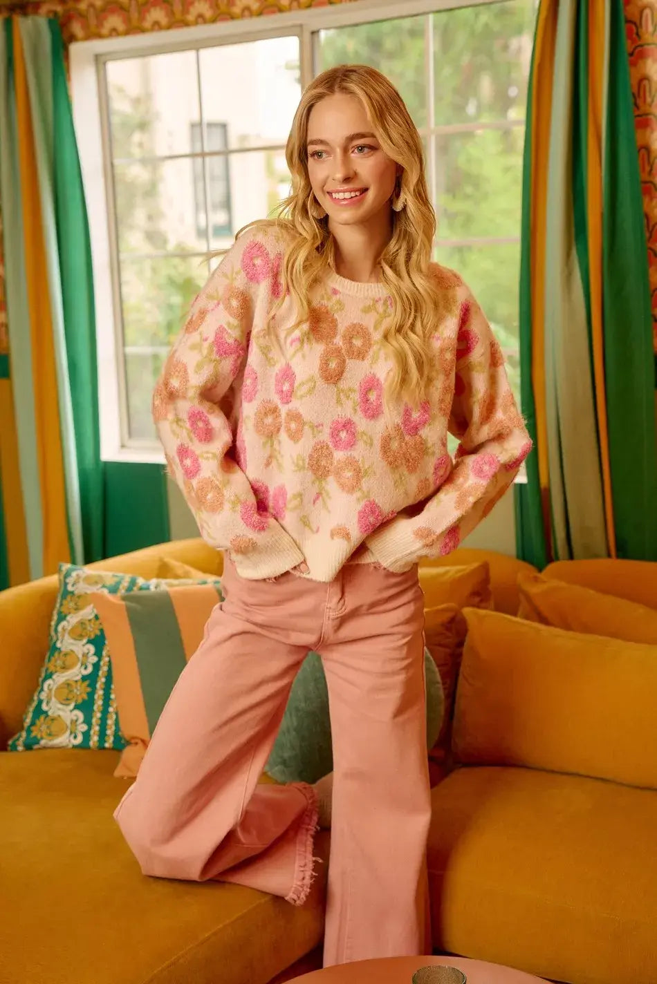 BiBi Towel Texture Floral Pattern Sweater - Trendsi - Flyclothing LLC