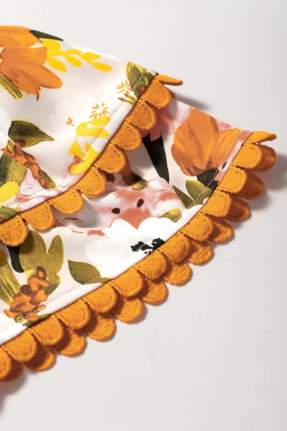 Ruffled Notched Short Sleeve Floral Blouse - Trendsi - Flyclothing LLC