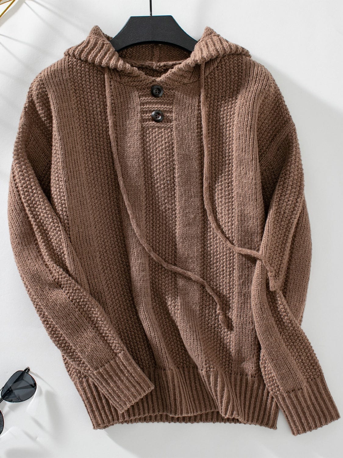 Drawstring Long Sleeve Hooded Sweater - Trendsi