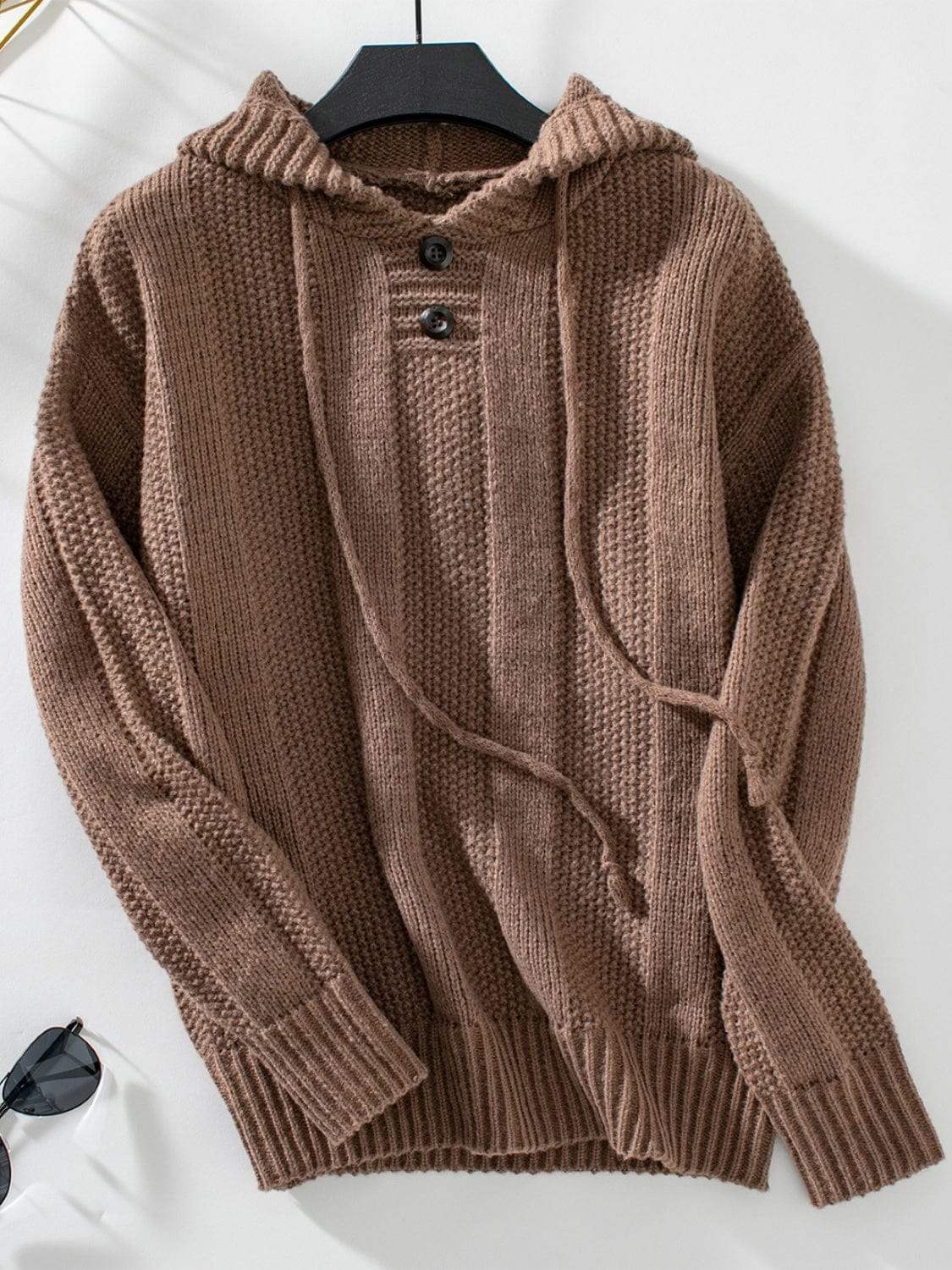 Drawstring Long Sleeve Hooded Sweater - Trendsi - Flyclothing LLC