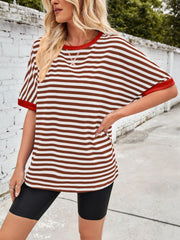 Lovelet Striped Round Neck Half Sleeve T-Shirt - Trendsi