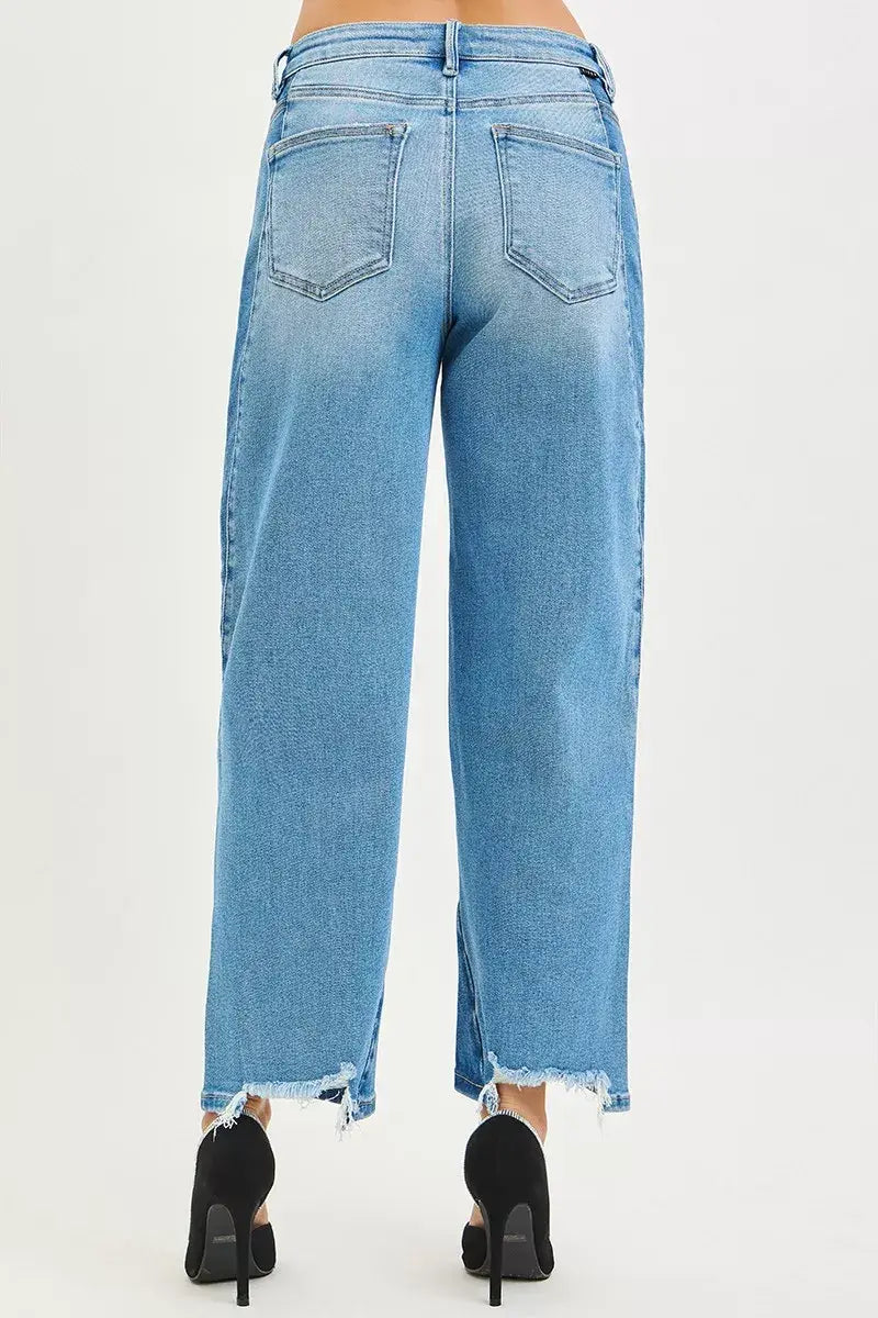 RISEN Full Size Slouchy Cropped Barrel Jeans with Contrast Wash Plus Size - Trendsi - Flyclothing LLC