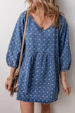Tied V-Neck Mini Denim Dress - Trendsi