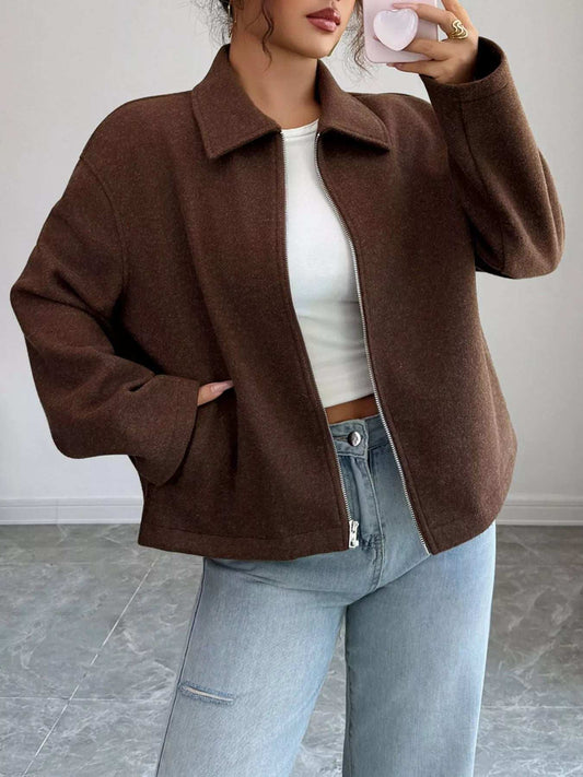 Casual Zip-Up Long Sleeve Jacket - Trendsi - Flyclothing LLC
