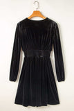 Surplice Long Sleeve Velvet Dress - Trendsi - Flyclothing LLC