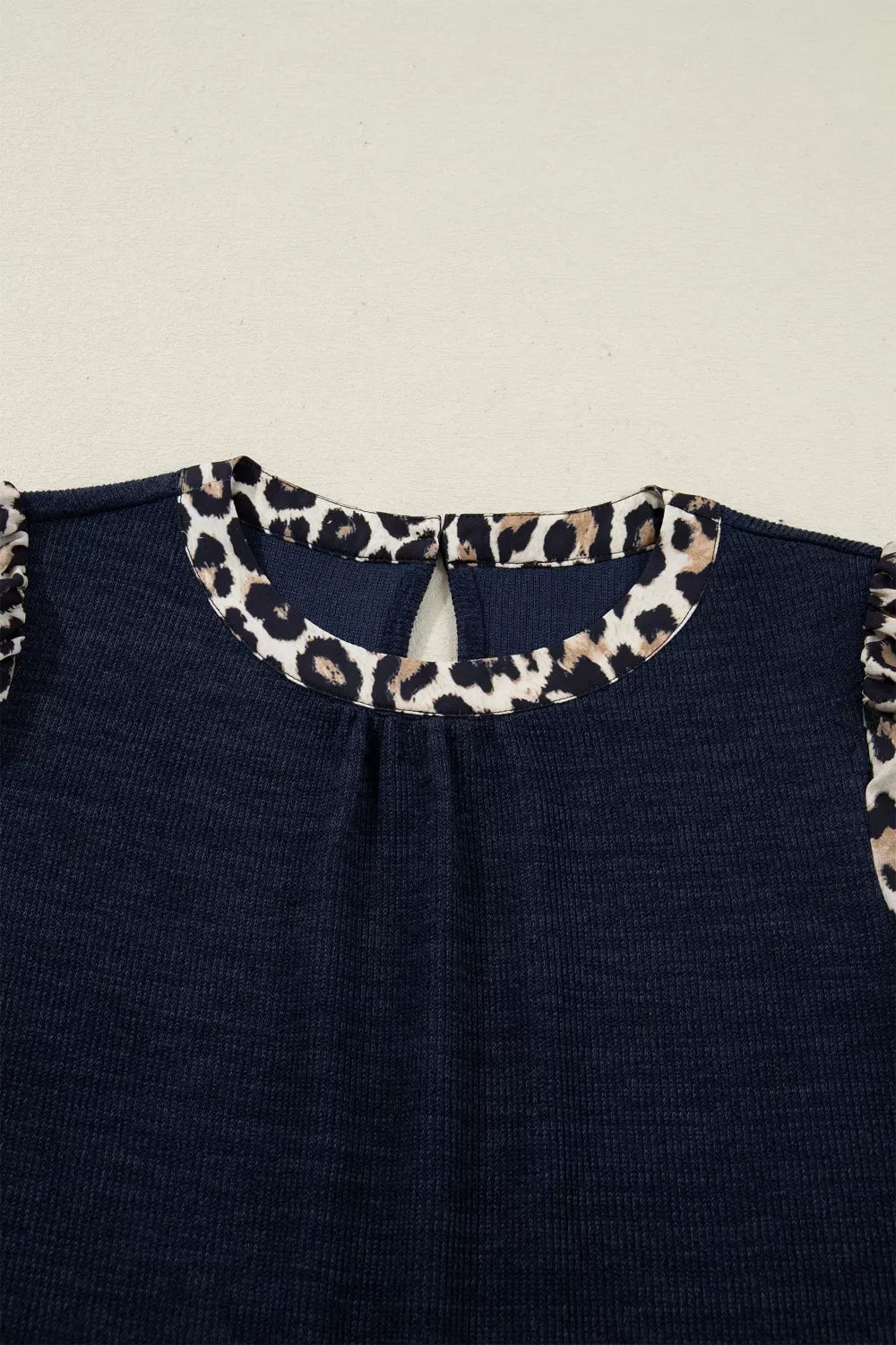 Ribbed Contrast Leopard Patchwork Short Sleeve Top - Trendsi - Flyclothing LLC