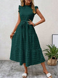 Tied Ruffled Cap Sleeve Midi Dress - Trendsi - Flyclothing LLC