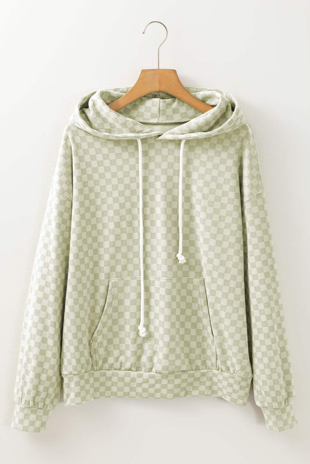 Checkered Print Kangaroo Pocket Drawstring Hoodie - Trendsi - Flyclothing LLC